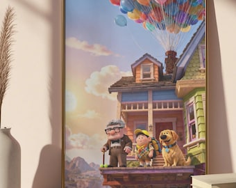 Póster de Disney Pixar Up - Arte de pared estético de Carl Russell Dug, impresión moderna de casa flotante, decoración minimalista de la aventura está ahí fuera