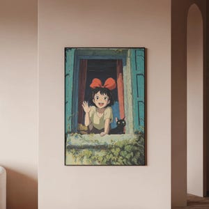 Póster de Kiki, la aprendiz de bruja - Arte mural estético de Studio Ghibli, decoración minimalista de anime para habitación, lámina moderna de Jiji Cat Cinema imagen 3