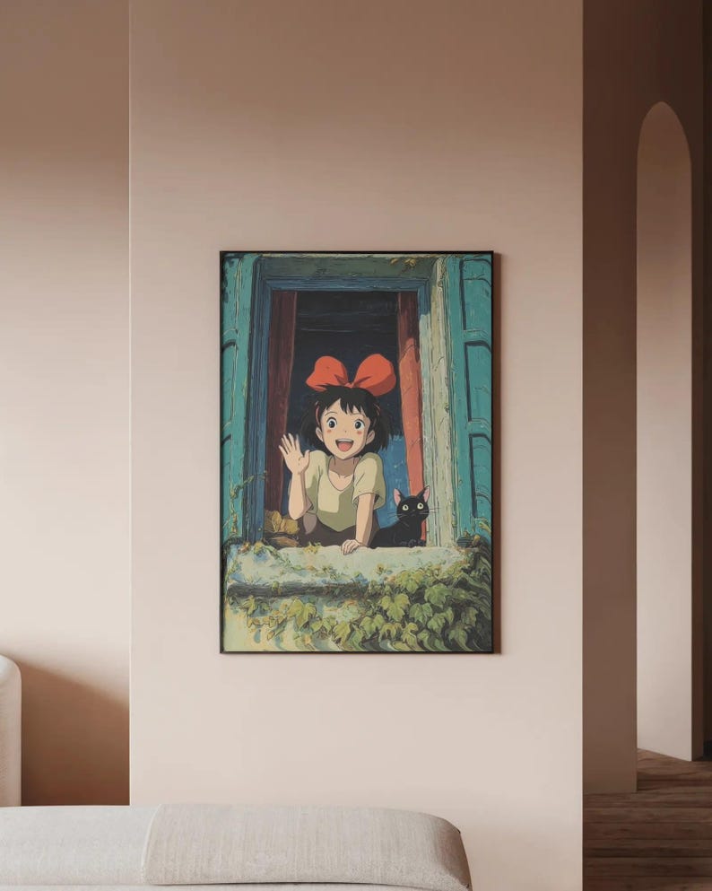 Póster de Kiki, la aprendiz de bruja - Arte mural estético de Studio Ghibli, decoración minimalista de anime para habitación, lámina moderna de Jiji Cat Cinema imagen 3