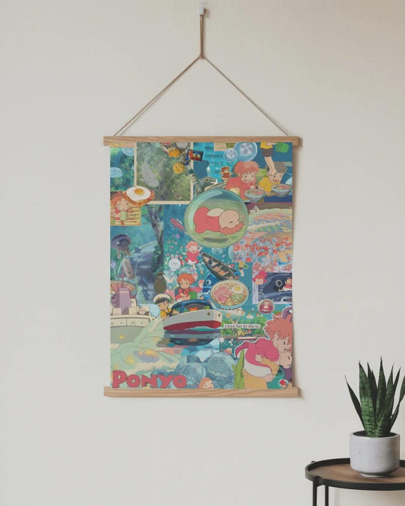 Estetisk Ponyo Collage Poster - Studio Ghibli Väggkonst, Söt Anime Filmscen Tryck, Modern Barnrumsinredning bild 4