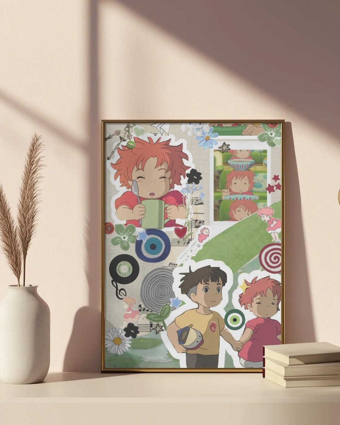 Ponyo Studio Ghibli Art Poster - Cute Sosuke & Ponyo Anime Collage ...