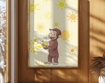 Póster de Jorge el Curioso - Lámina artística de mono kawaii, linda decoración de pared para guardería, divertida ilustración de mono, póster para habitación infantil, arte de pared de animales bebés