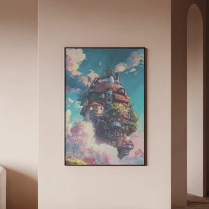 Aesthetic Howl's Moving Castle Poster - Studio Ghibli Wall Art, Hayao Miyazaki Anime Print, Modern Pastel Sky Decor image 4