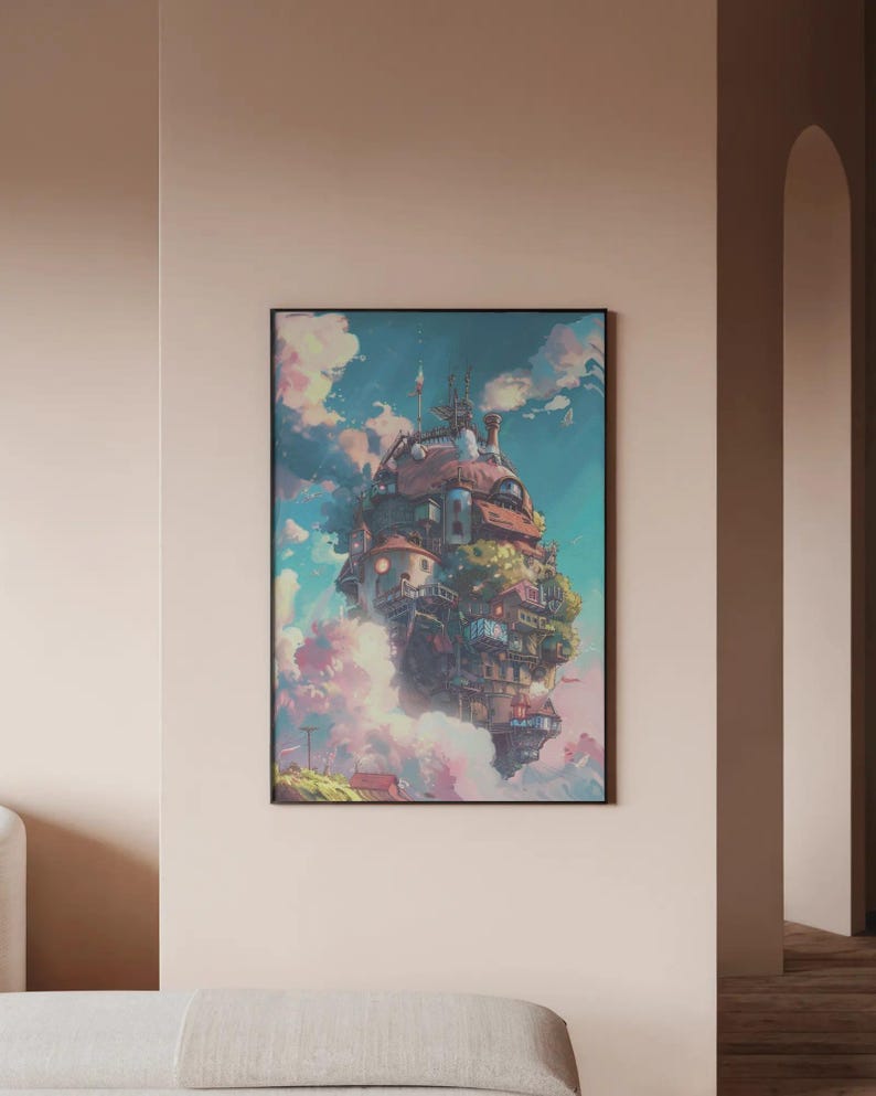 Aesthetic Howl's Moving Castle Poster - Studio Ghibli Wall Art, Hayao Miyazaki Anime Print, Modern Pastel Sky Decor image 4