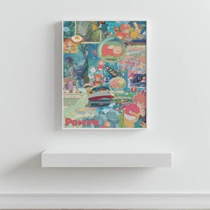 Estetisk Ponyo Collage Poster - Studio Ghibli Väggkonst, Söt Anime Filmscen Tryck, Modern Barnrumsinredning bild 2