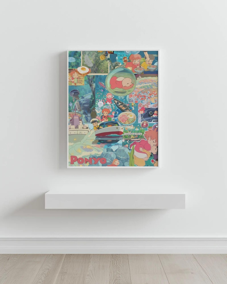 Estetisk Ponyo Collage Poster - Studio Ghibli Väggkonst, Söt Anime Filmscen Tryck, Modern Barnrumsinredning bild 2