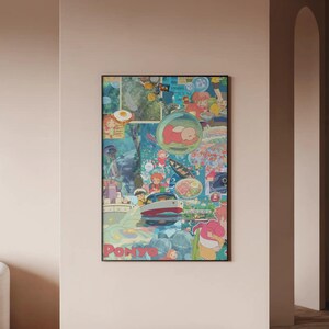 Estetisk Ponyo Collage Poster - Studio Ghibli Väggkonst, Söt Anime Filmscen Tryck, Modern Barnrumsinredning bild 3