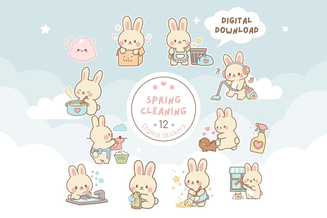 Digital Stickers Goodnotes – Cute Bunny, Cute Planner Stickers, Spring ...