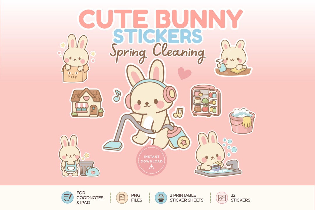 Digital Stickers Goodnotes – Cute Bunny, Cute Planner Stickers, Spring ...