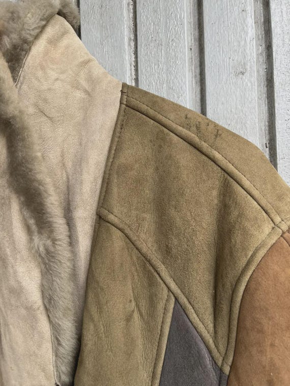 Vintage 80s Patchwork Shearling Jacket - Genuine … - image 8