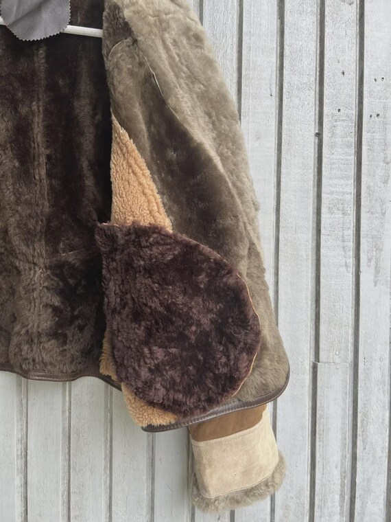 Vintage 80s Patchwork Shearling Jacket - Genuine … - image 9
