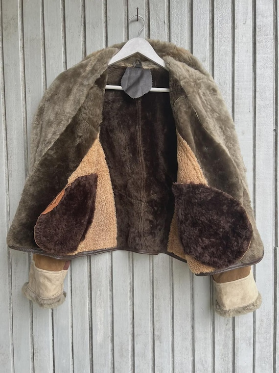 Vintage 80s Patchwork Shearling Jacket - Genuine … - image 3