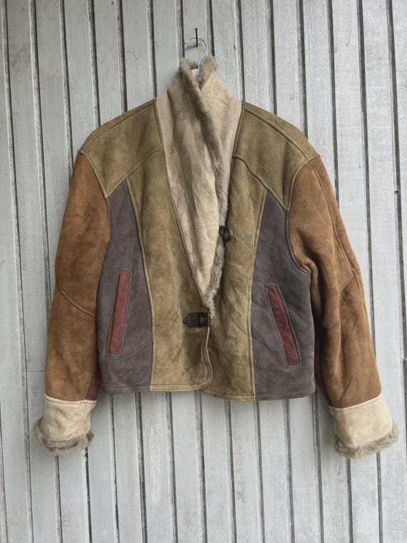 Vintage 80s Patchwork Shearling Jacket - Genuine … - image 1