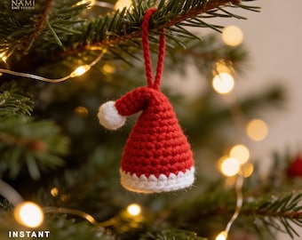 Mini Santa Hat Crochet Pattern PDF, Tiny Christmas Ornament, Easy Holiday Decor, Christmas Tree Decoration, Keychain Pattern