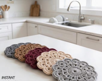 Gehäkelte Blumenuntersetzer PDF PDF, einfacher Anfänger, Mug Rug, Gänseblümchen-Untersetzer, handgemachtes Wohndekor, DIY Geschenkidee, Sofort-Download (PDF-Muster)
