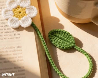 Gehäkelte Blume Lesezeichen Muster PDF, Einfache Daisy Lesezeichen Anleitung, Florale häkeln Geschenk für Buch-Liebhaber, anfängerfreundliche Sofort-Download