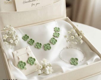 Lucky Clover Crochet Jewelry Pattern PDF | 4 Leaf Clover Earrings, Necklace & Bracelet | Shamrock Crochet Pattern | St Patrick's Day Gift |