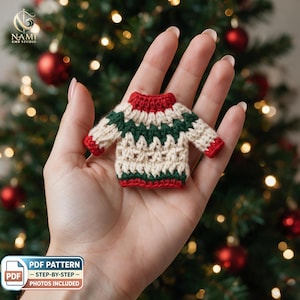 Crochet Mini Christmas Sweater Pattern PDF, Christmas Sweater Ornament, Step-by-Step Photos, Holiday Crochet Pattern