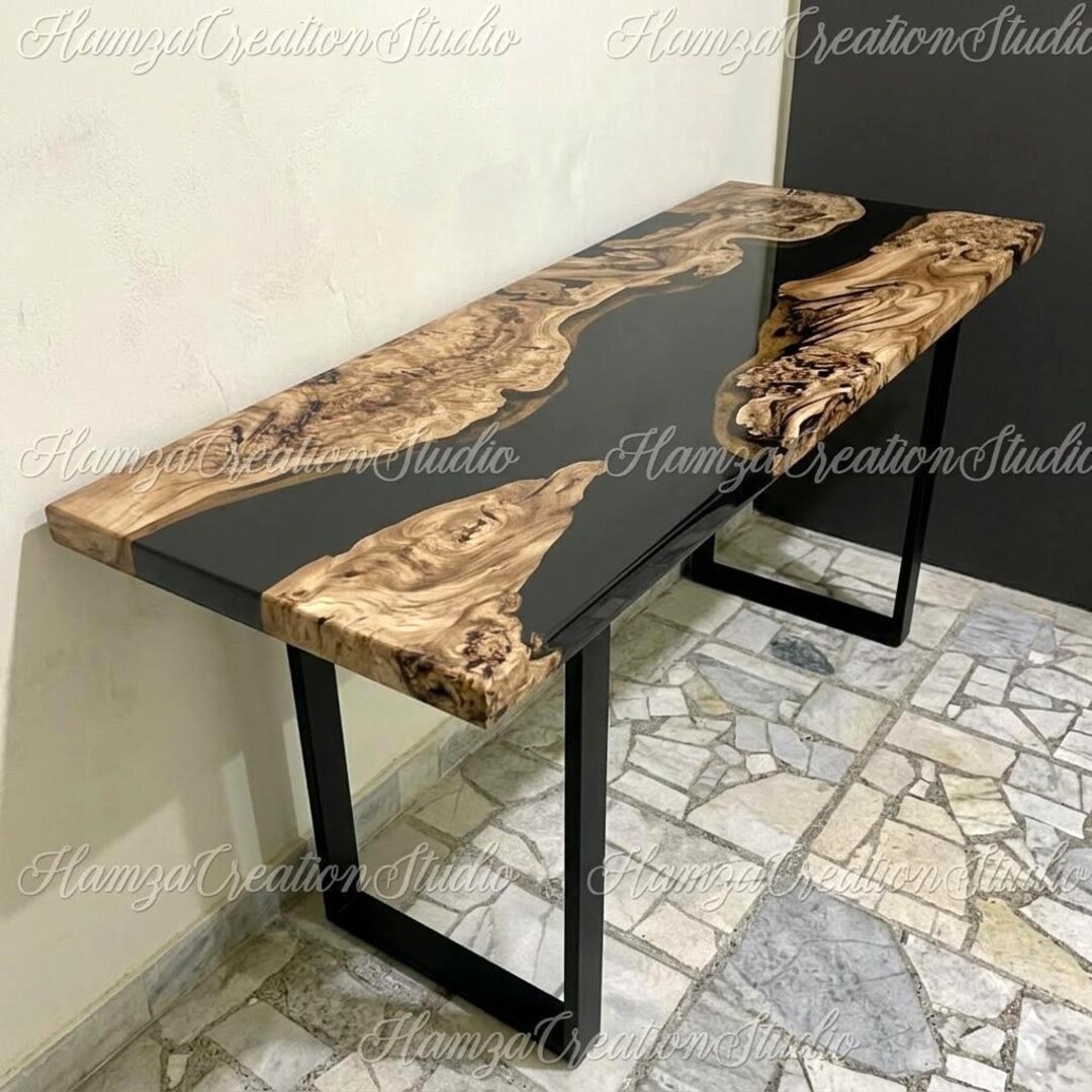 Live Edge Wood Black Epoxy River Console Table Handmade Rustic Modern ...