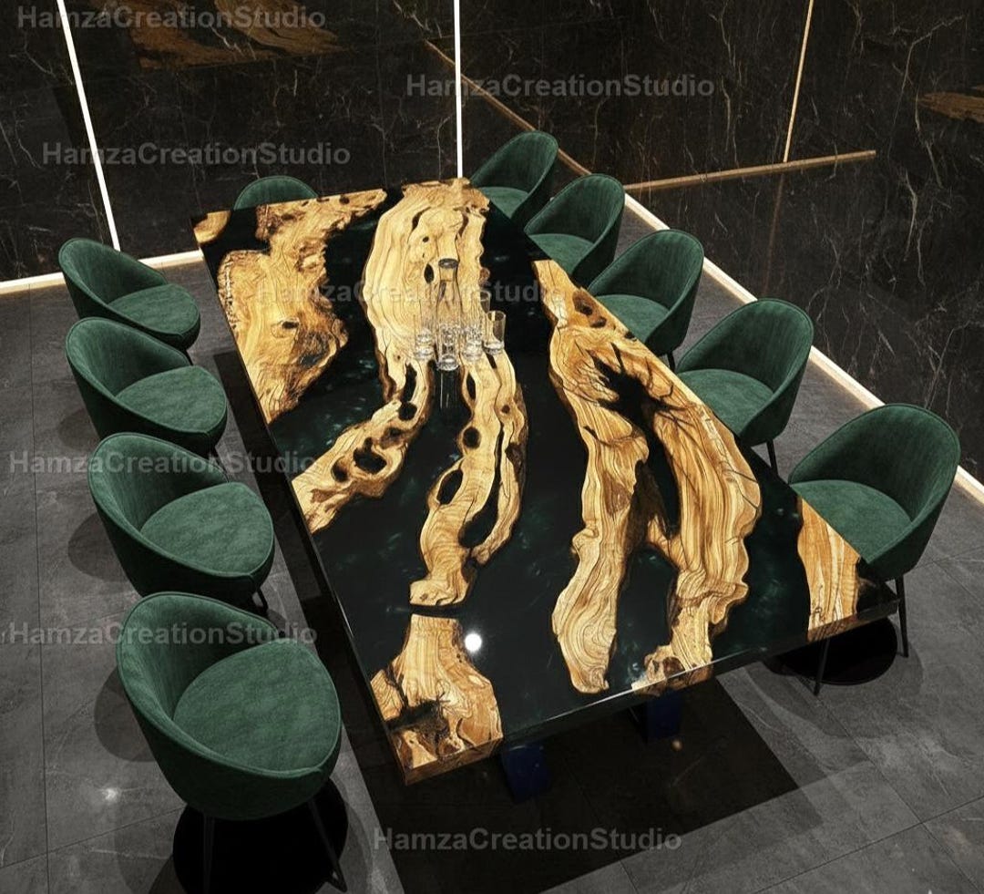 Luxury Live Edge Wood & Black Epoxy River Dining Table Handcrafted ...