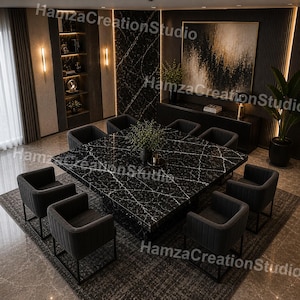 Custom Black Marble Square Dining Table | Luxury Stone Table | Modern Minimalist Marble Table | Handmade Statement Furniture & modern table