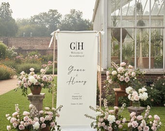Benutzerdefinierte Hochzeit Willkommensschild Stoff Banner, Boho Zeremonie Dekor