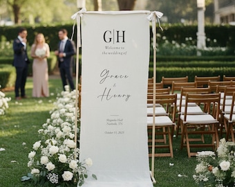 Letrero de bienvenida de boda de tela personalizado, pancarta personalizada