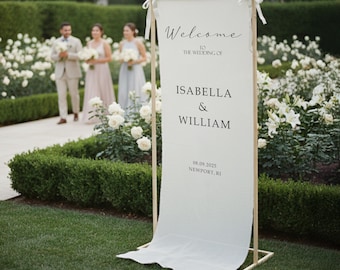 Custom Linen Wedding Welcome Sign, Elegant Fabric Banner