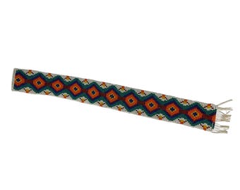 Handcrafted Native American Multicolor Beaded Strip Leather & Fringe End