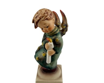 Vintage Goebel ängelfigur med ljus Västtyskland 10 cm V-märke