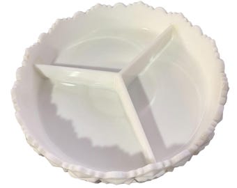 Vintage Westmoreland Old Quilt mjölkglas delad relish-skål med 3 sektioner sågtand