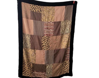 Artisan Kimono Quilt Silk Patchwork Throw T. Camey Vintage Kimono Hand Pieced Japanese Silk Black Velvet Border Wabi Sabi Autumn Momij