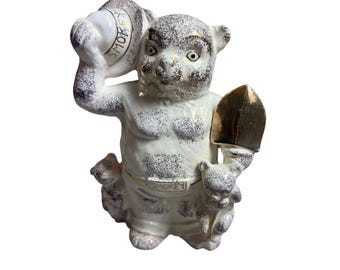 RARE! Vintage Smokey the Bear Figural Ceramic Bank White Gold