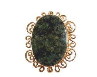 Vintage jewelry Burt Cassell Oval Jade Filigree Brooch Pin 6g 1/20 12kt Gold
