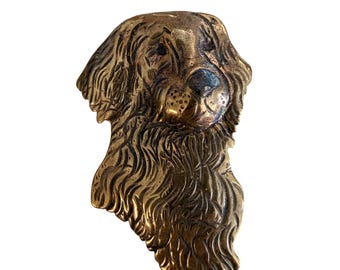 Vintage Brass Dog Head Brooch Pin Golden Retriever Spaniel Hand‑Signed