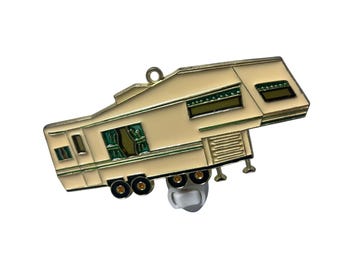 Vintage RV Trailer Night Light Gold-Tone Metal & Plastic 6" Wide Camper Design Retro Decor