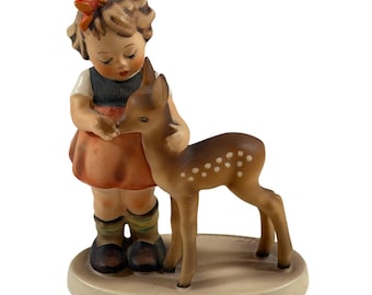 Vintage Goebel Hummel Figur Flicka med Hjort Västtyskland 13 cm V-märke