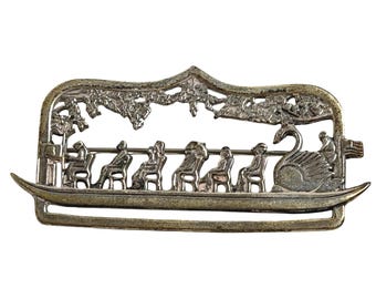 Vintage Hand & Hammer HH de mMatteo Sterling Silver Swan Boat Pin Brooch US Flag 14g Patriotic