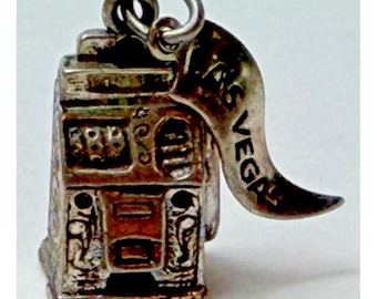 Las Vegas Casino Slot Machine Charm for Bracelet 1/2" Sterling Silver Signed P