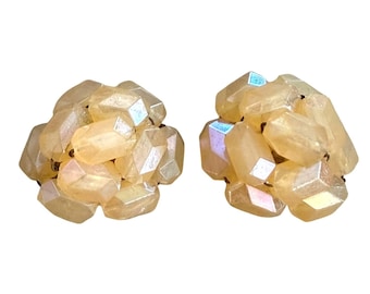 Vintage W. Germany Clip‑On Earrings Crystal Lucite Bead Cluster Gold Tone 1950s