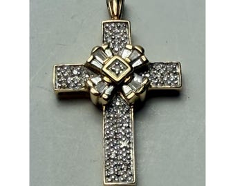 Vintage Double Cross Pendant 2.6g 14K yellow gold  .15 ctw diamonds