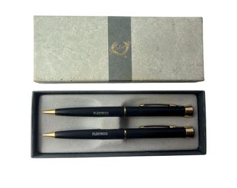 Vintage Fleetwood RV Garland Pen & Pencil Set In Gold Black Bubble Top w/ Box