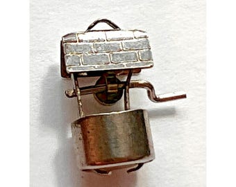 Wishing Well w Bucket Charm for Bracelet 1/2" Sterling Silver 925 Handle Turns