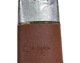Vintage Chaps Ralph Lauren After Shave Leather Wrap Silver Longhorn Cap Full