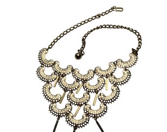 Vintage Sarah Coventry Charisma Gold Tone Bib Necklace 70s Dangling Adjustable