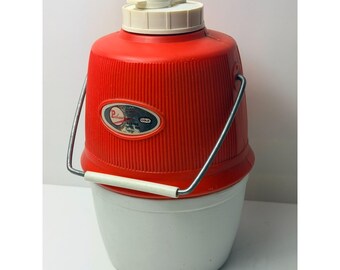 Jarra enfriadora de picnic Poloron Alpine vintage roja y blanca con asa y tapón de rosca