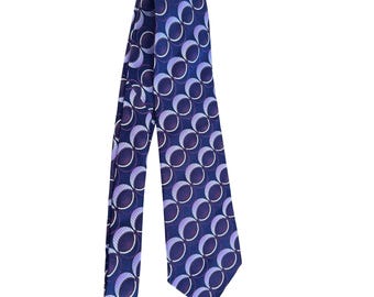 Unbranded Navy & Purple Geometric Circles Silk Tie 59" Handmade