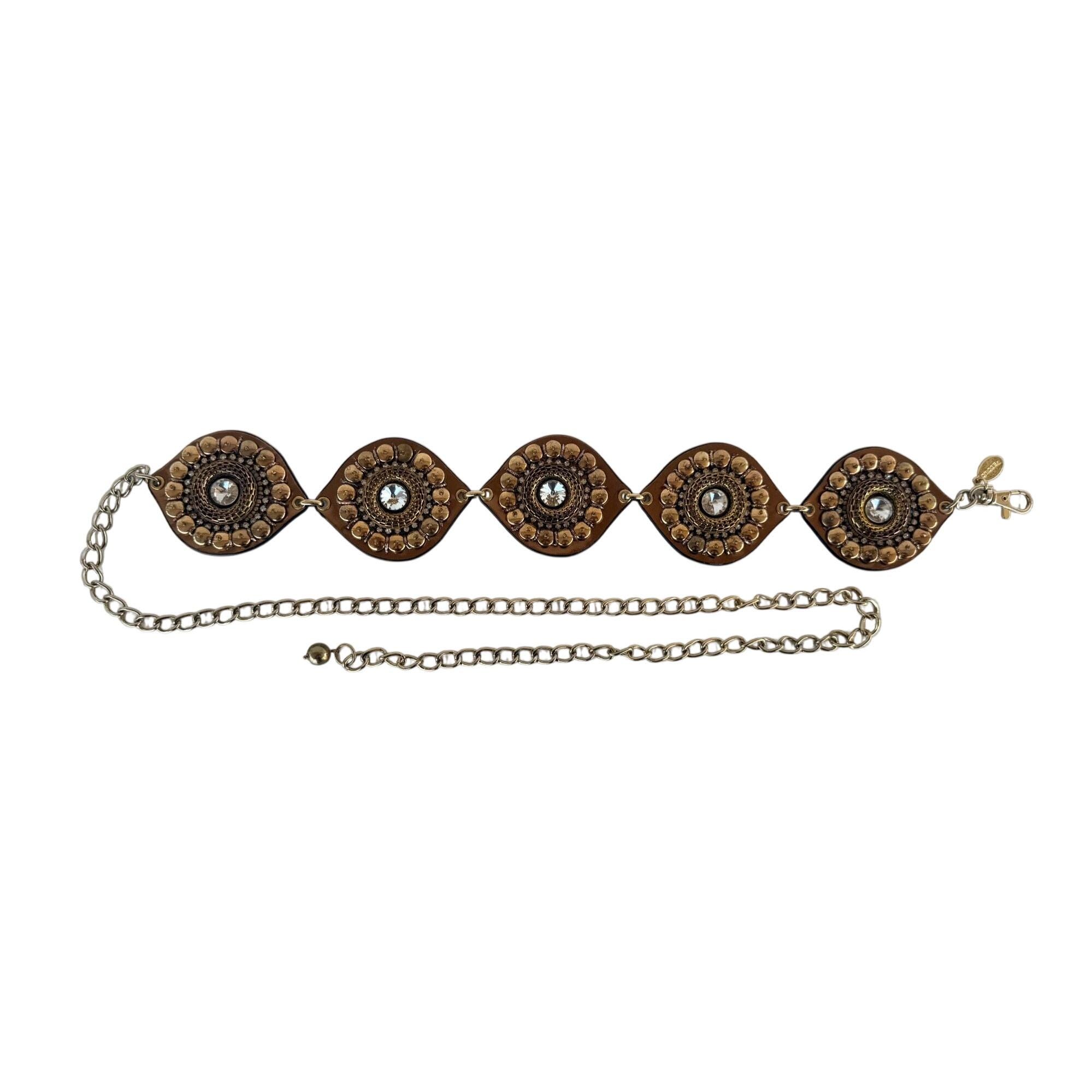 Chicos Gold-tone Chain Belt Rhinestone Beaded Medallions 