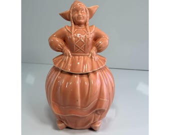 Vintage Pottery Guild America Salmon Pink Dutch Girl Ceramic Cookie Jar Glaze