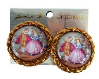 Vintage NOS Moonlight Stora Statement Clip-On Kupolörhängen Viktorianskt Par